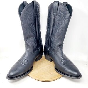 Ariat Heritage Boots Mens 13 D Black Leather Pull On R Toe Western Cowboy Shoes